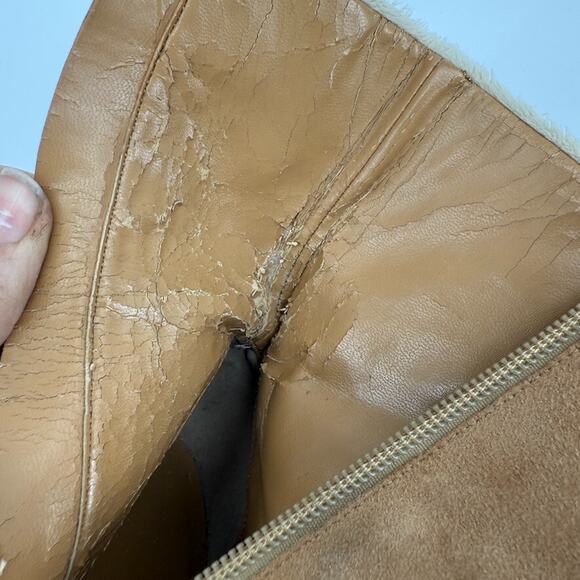 Vtg Y2K Marinelli Womens Suede Shearling Boots Sz 7.5 Cozy Winter Tan 2000s Read - Picture 10 of 15